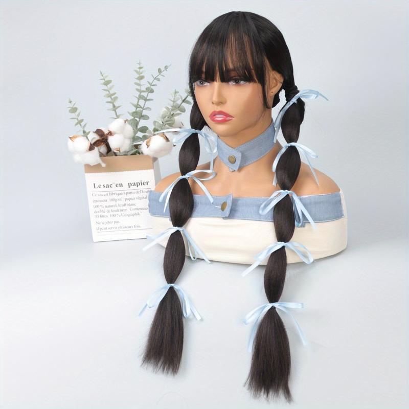 Ribbon Bubble Braid Ponytail Extensions With Ribbon Tie For Women