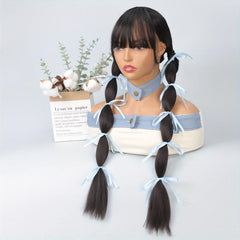 Ribbon Bubble Braid Ponytail Extensions With Ribbon Tie For Women