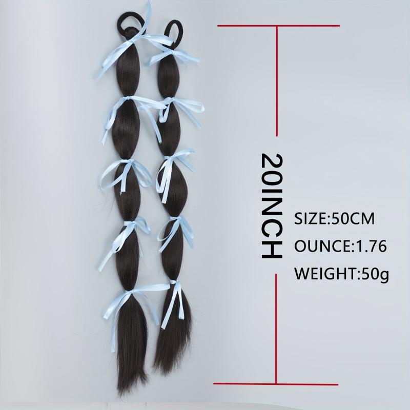 Ribbon Bubble Braid Ponytail Extensions With Ribbon Tie For Women