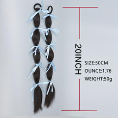 Ribbon Bubble Braid Ponytail Extensions With Ribbon Tie For Women