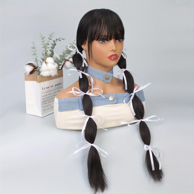 Ribbon Bubble Braid Ponytail Extensions With Ribbon Tie For Women