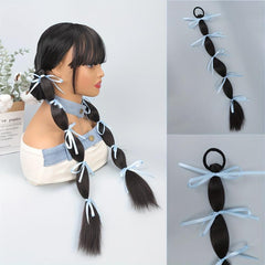 Ribbon Bubble Braid Ponytail Extensions With Ribbon Tie For Women