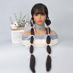 Ribbon Bubble Braid Ponytail Extensions With Ribbon Tie For Women