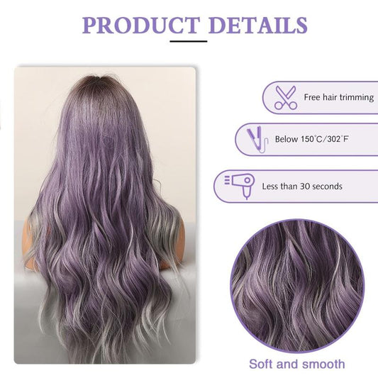 Ombre Purple Long Synthetic Wave Wigs Heat Resistant Cosplay Lolita