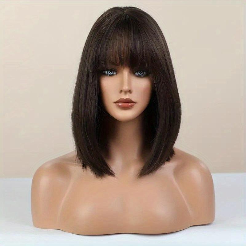 Short Bob Wigs With Bangs Straight Hair Synthetic Fiber Wigs