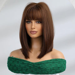 Short Bob Wigs With Bangs Straight Hair Synthetic Fiber Wigs