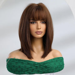 Short Bob Wigs With Bangs Straight Hair Synthetic Fiber Wigs
