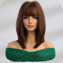 Short Bob Wigs With Bangs Straight Hair Synthetic Fiber Wigs