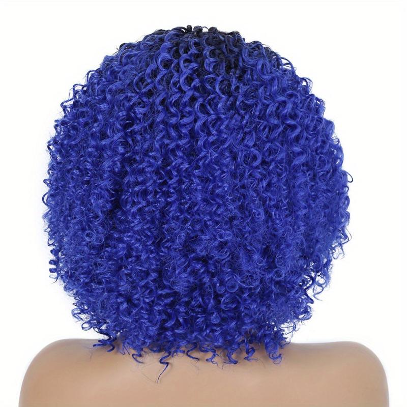 Short Purple Afro Kinky Curly Wig 3/4 Half Wigs for Women