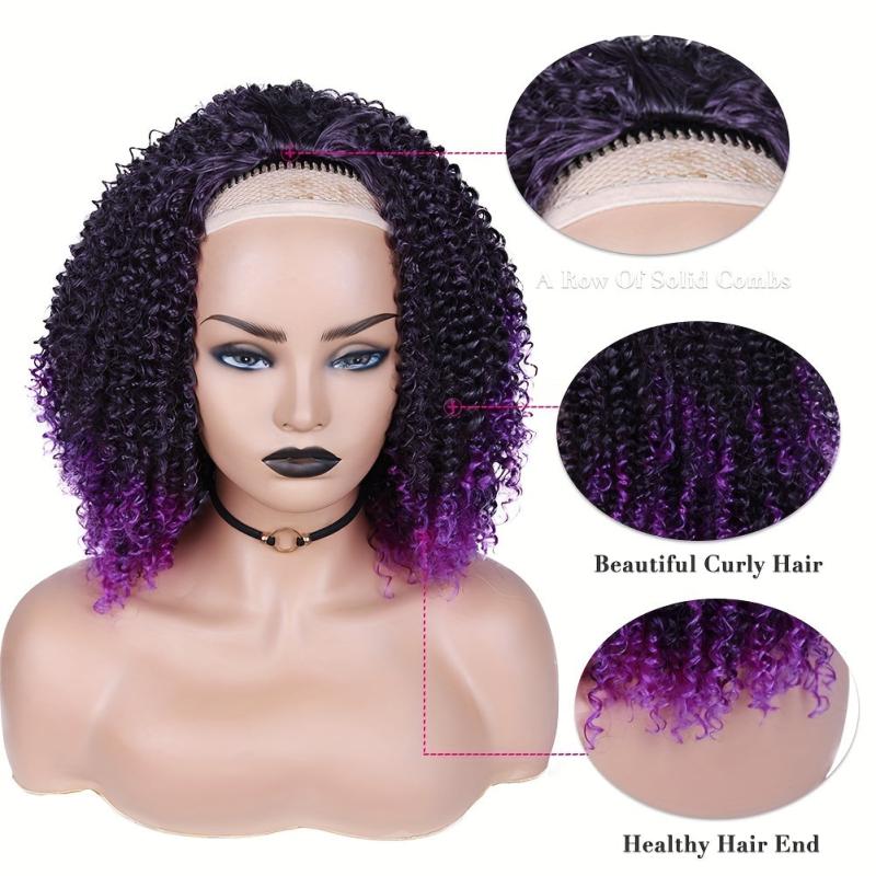 Short Purple Afro Kinky Curly Wig 3/4 Half Wigs for Women