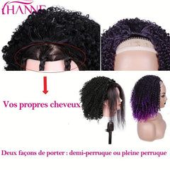 Short Purple Afro Kinky Curly Wig 3/4 Half Wigs for Women