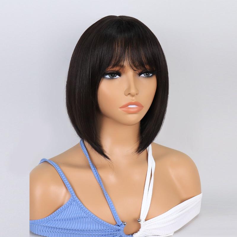25 4 Cm Short Bob Wigs With Bangs Synthetic Machine Wigs For Women
