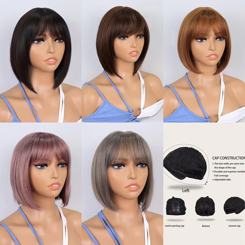 25 4 Cm Short Bob Wigs With Bangs Synthetic Machine Wigs For Women