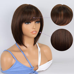 25 4 Cm Short Bob Wigs With Bangs Synthetic Machine Wigs For Women