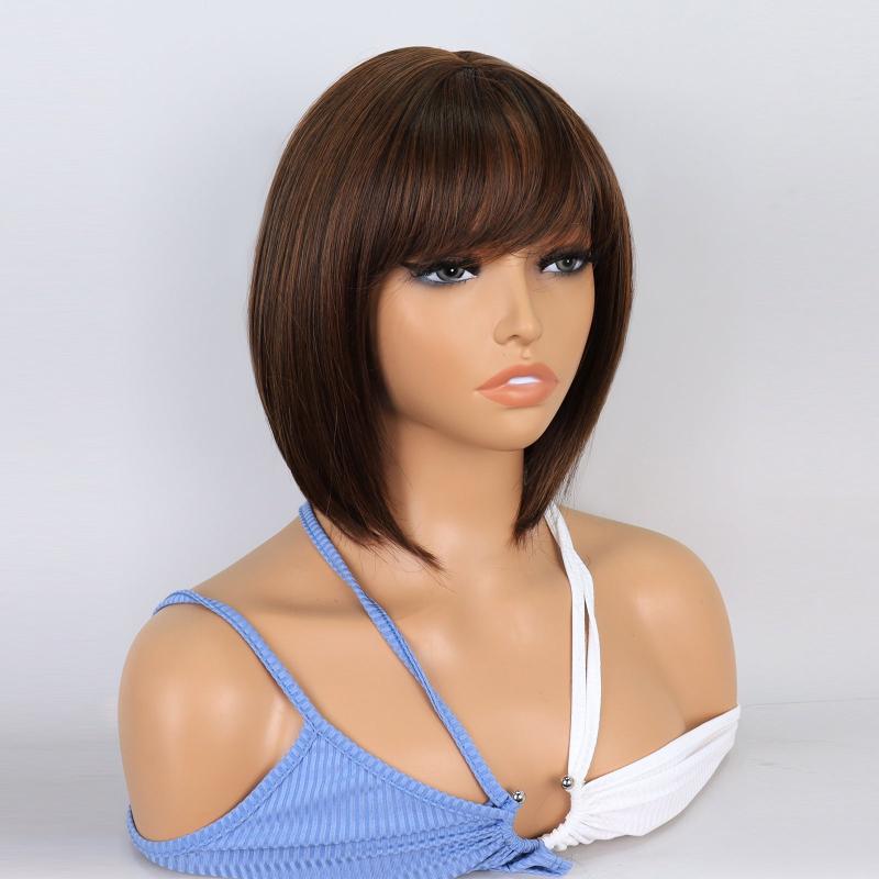 25 4 Cm Short Bob Wigs With Bangs Synthetic Machine Wigs For Women