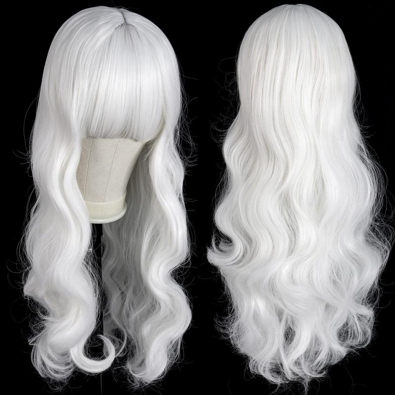 Red Wavy Bun Cosplay Wig with Bangs 66 cm Long Heat Resistant Fiber Hair