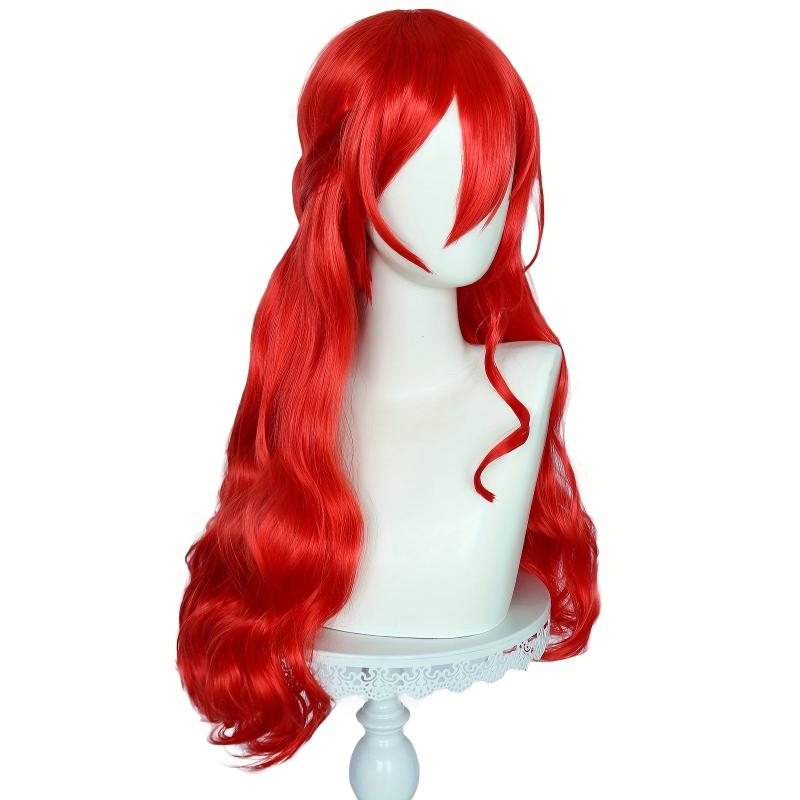 Red Wavy Bun Cosplay Wig with Bangs 66 cm Long Heat Resistant Fiber Hair