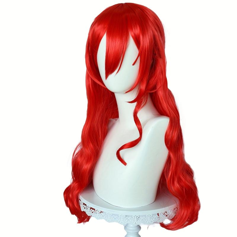Red Wavy Bun Cosplay Wig with Bangs 66 cm Long Heat Resistant Fiber Hair