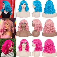 Pink Wavy Bob Wig with Bangs for Women - Cosplay Halloween Costume
