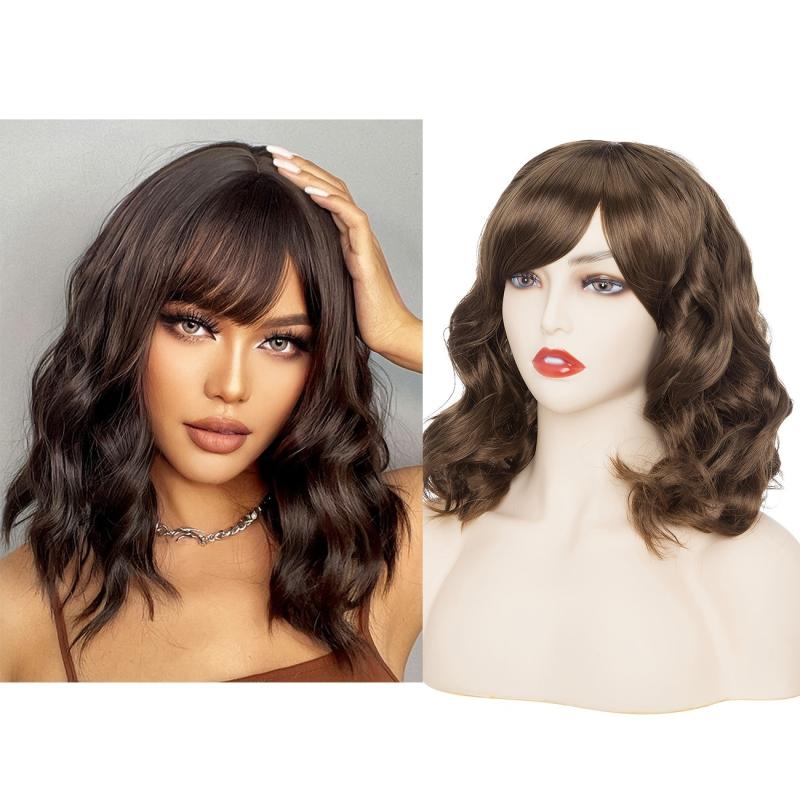 Pink Wavy Bob Wig with Bangs for Women - Cosplay Halloween Costume
