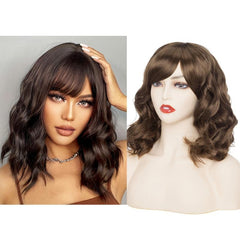 Pink Wavy Bob Wig with Bangs for Women - Cosplay Halloween Costume