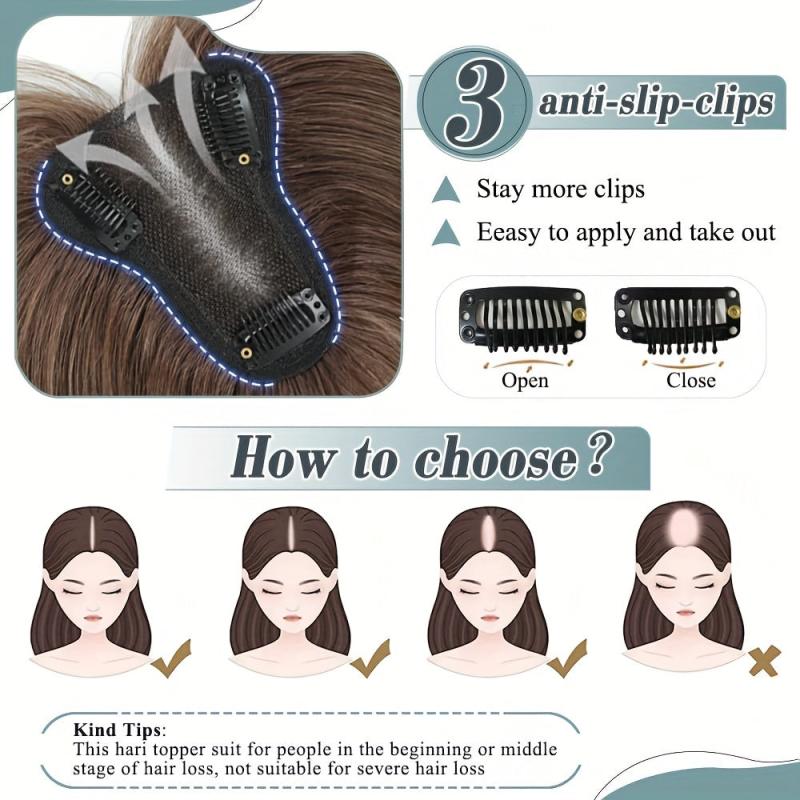 Human Hair Toppers for Women - Clip In Hair Piece No Bangs