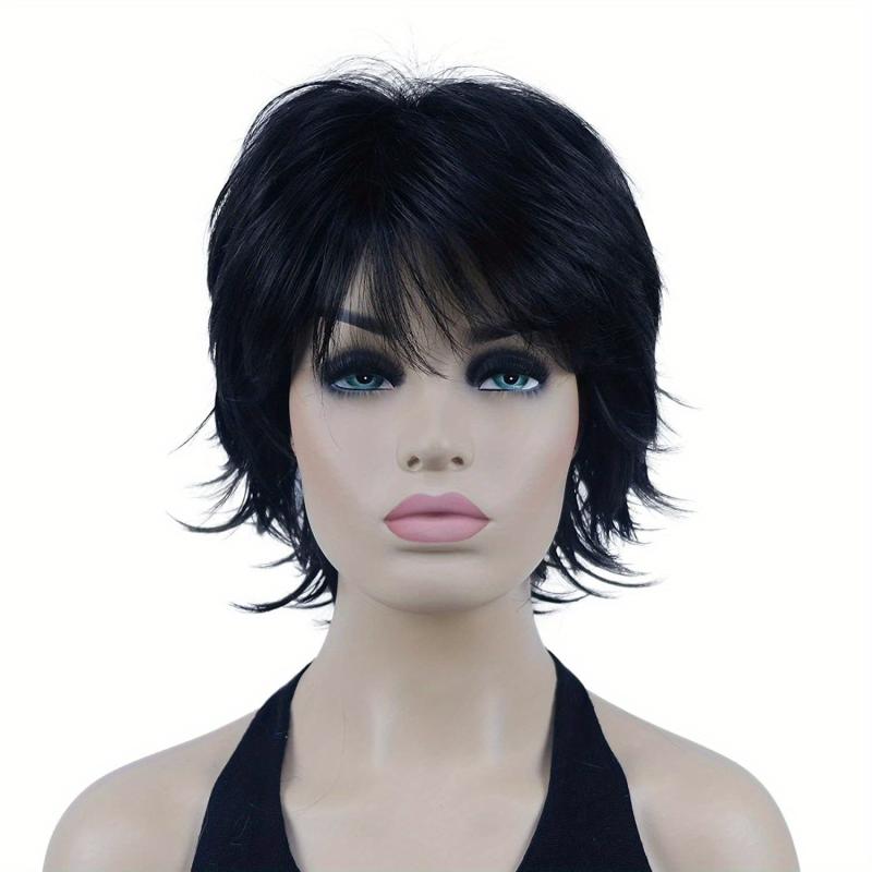 Ombre Short Wavy Synthetic Wig Dark Brown Mixed Blonde Pixie Cut