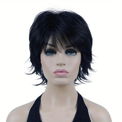 Ombre Short Wavy Synthetic Wig Dark Brown Mixed Blonde Pixie Cut