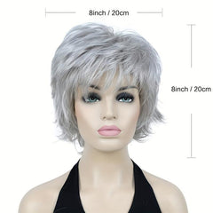 Ombre Short Wavy Synthetic Wig Dark Brown Mixed Blonde Pixie Cut