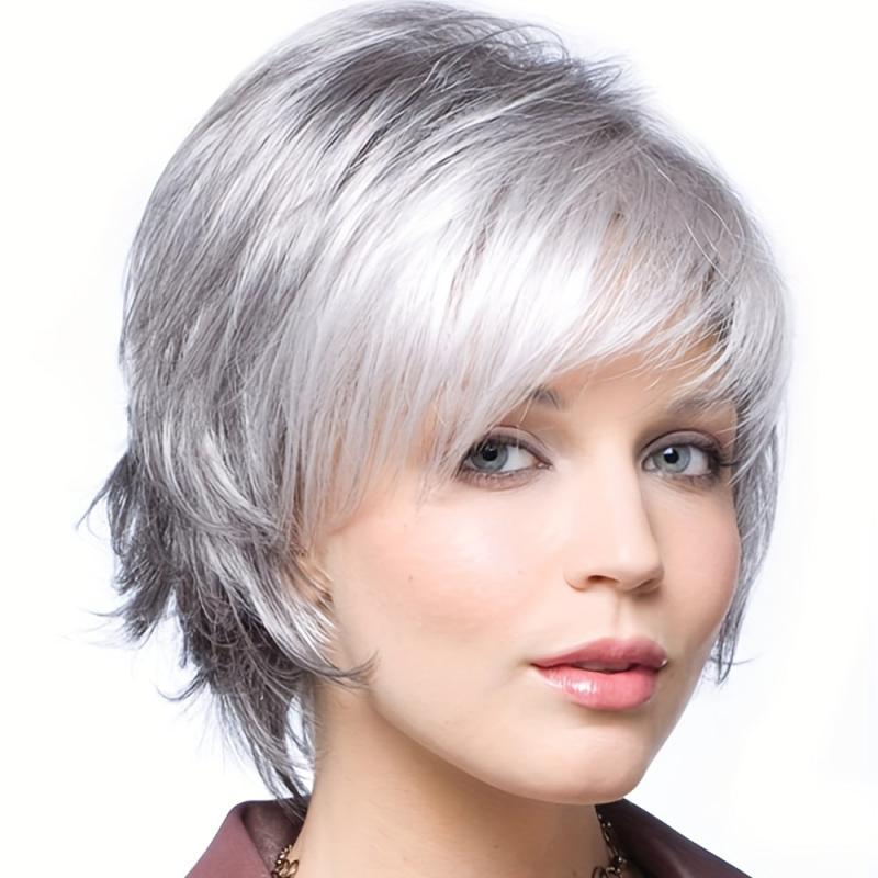 Ombre Short Wavy Synthetic Wig Dark Brown Mixed Blonde Pixie Cut