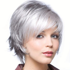 Ombre Short Wavy Synthetic Wig Dark Brown Mixed Blonde Pixie Cut
