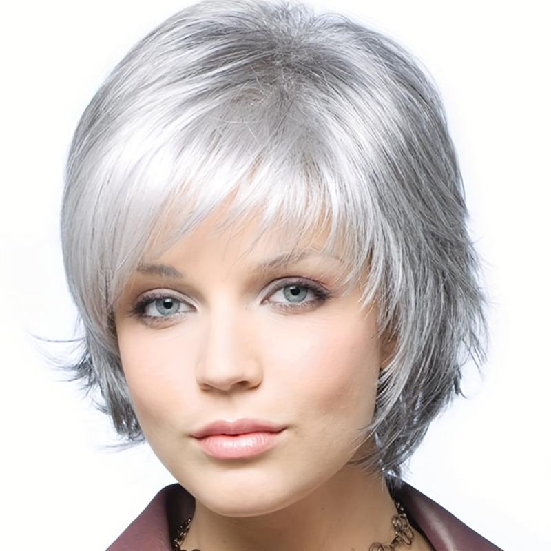 Ombre Short Wavy Synthetic Wig Dark Brown Mixed Blonde Pixie Cut