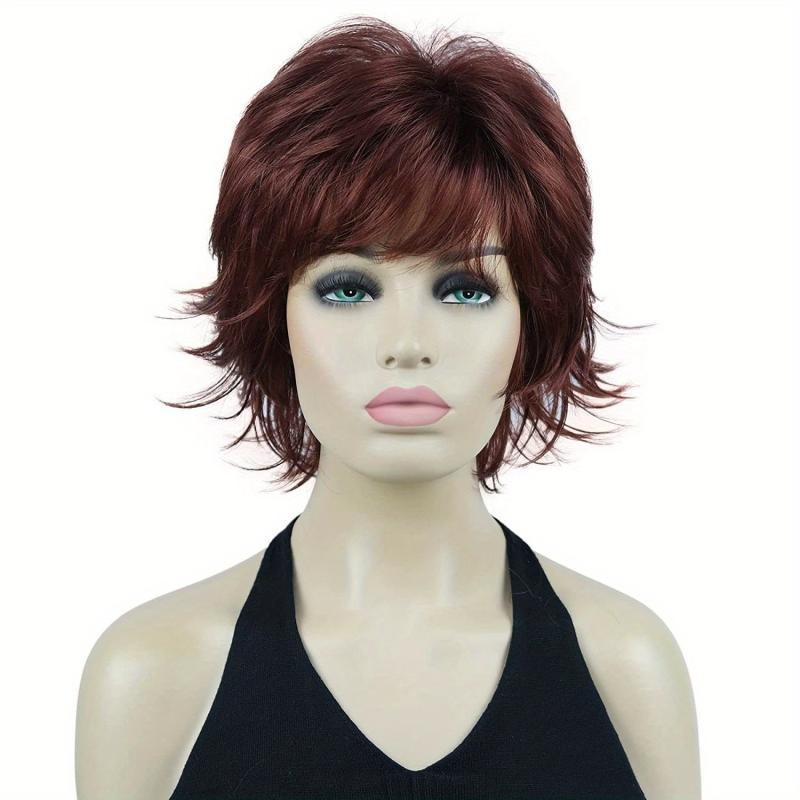 Ombre Short Wavy Synthetic Wig Dark Brown Mixed Blonde Pixie Cut