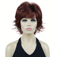 Ombre Short Wavy Synthetic Wig Dark Brown Mixed Blonde Pixie Cut