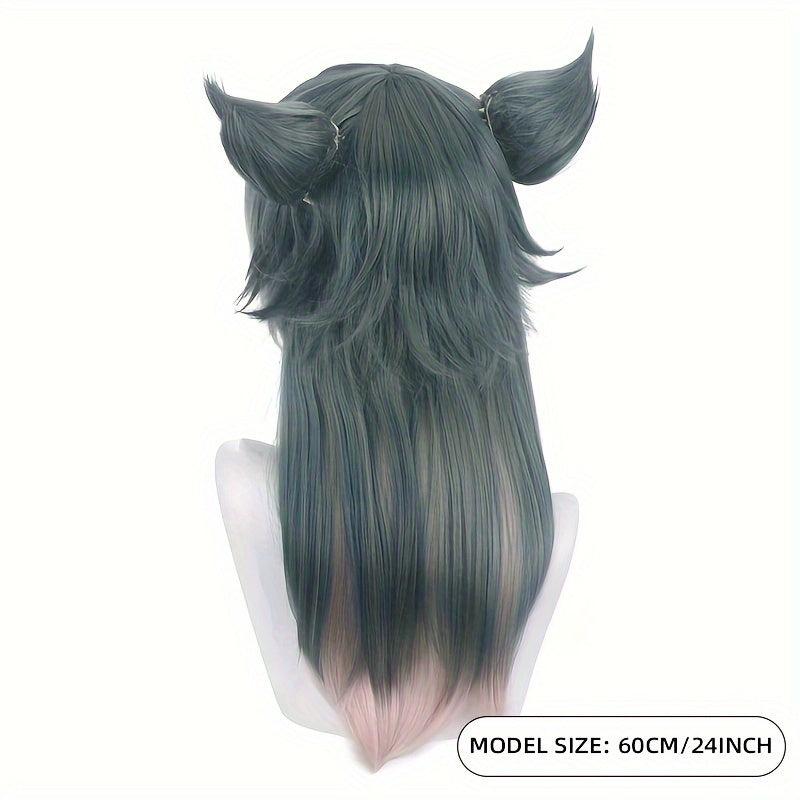 Long Straight Wig With Pigtails Synthetic Anime Cosplay Wig