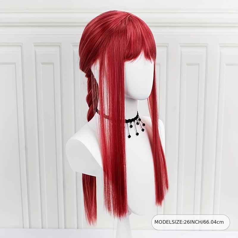 Anime Cosplay Wig Wine Red Long Straight Hair With Bangs