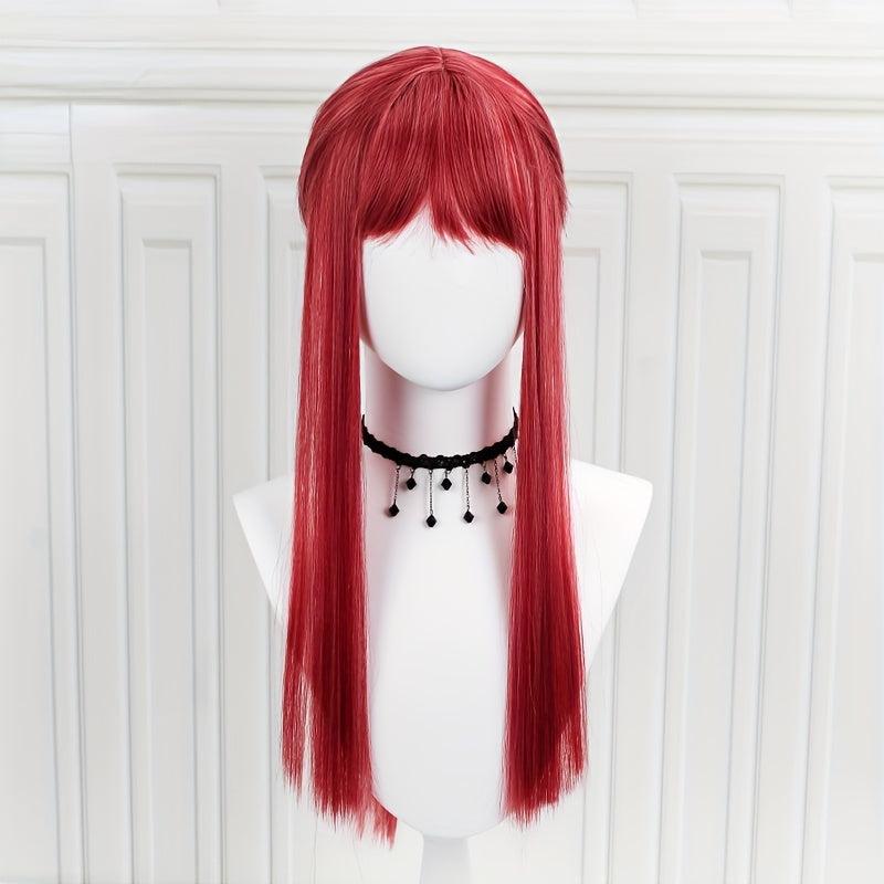 Anime Cosplay Wig Wine Red Long Straight Hair With Bangs