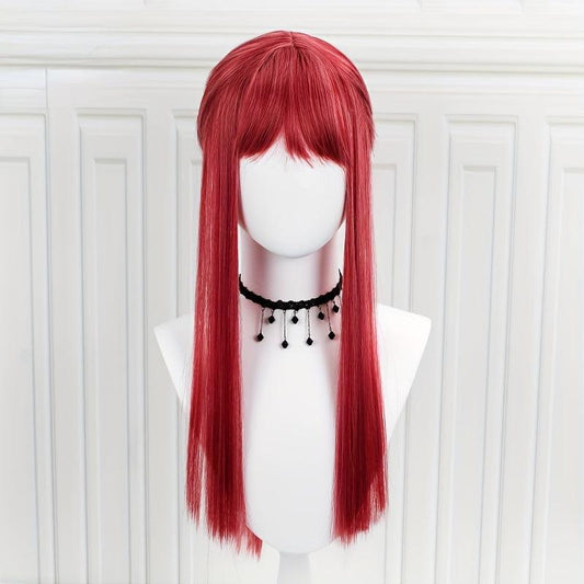 Anime Cosplay Wig Wine Red Long Straight Hair With Bangs
