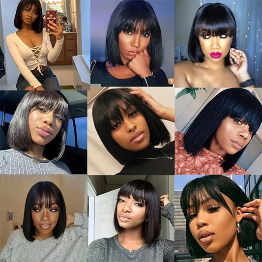 Short Bob Human Hair Wig with Bangs