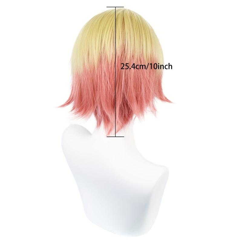 Pink Ombre Yellow Straight Cosplay Wig with Bangs for Men + Wig Cap