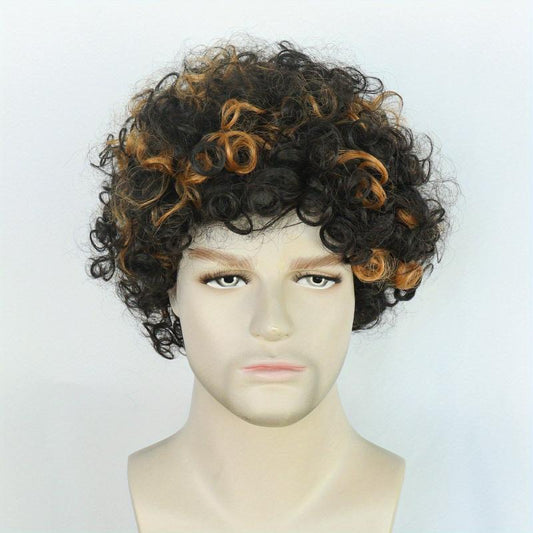 Short Wavy Brown Mixed Hair Wigs For Men - Cosplay Anime Halloween Costume