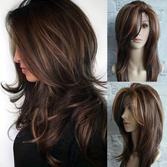 Gradient Long Curly Hair Wigs Fluffy Synthetic Fiber Hair Wigs