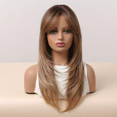 Brownish Blonde 60 96 Cm Long Straight Layered Wigs With Bangs