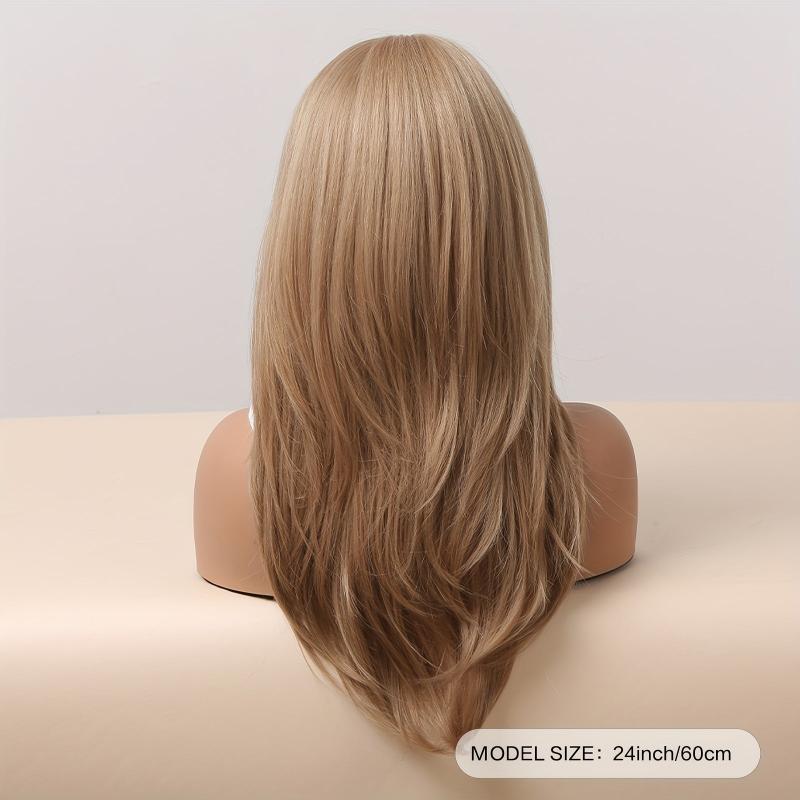 Brownish Blonde 60 96 Cm Long Straight Layered Wigs With Bangs