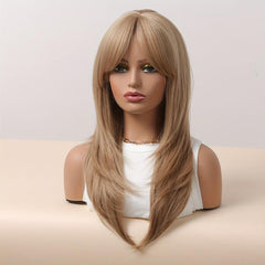 Brownish Blonde 60 96 Cm Long Straight Layered Wigs With Bangs