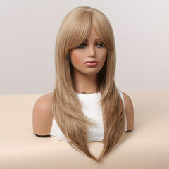 Brownish Blonde 60 96 Cm Long Straight Layered Wigs With Bangs