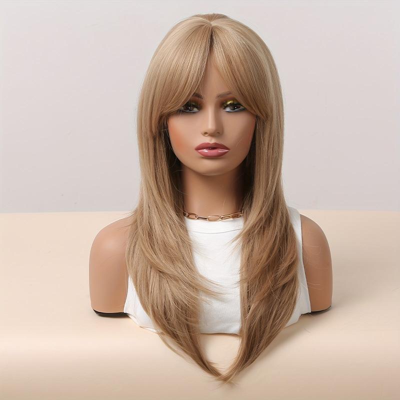 Brownish Blonde 60 96 Cm Long Straight Layered Wigs With Bangs