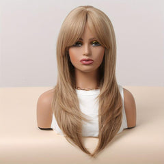 Brownish Blonde 60 96 Cm Long Straight Layered Wigs With Bangs