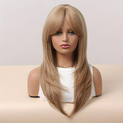 Brownish Blonde 60 96 Cm Long Straight Layered Wigs With Bangs