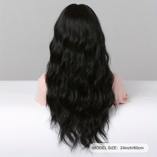 Long Wavy Curly Wigs with Bangs Synthetic Fiber Hair for Daily or Cosplay Party